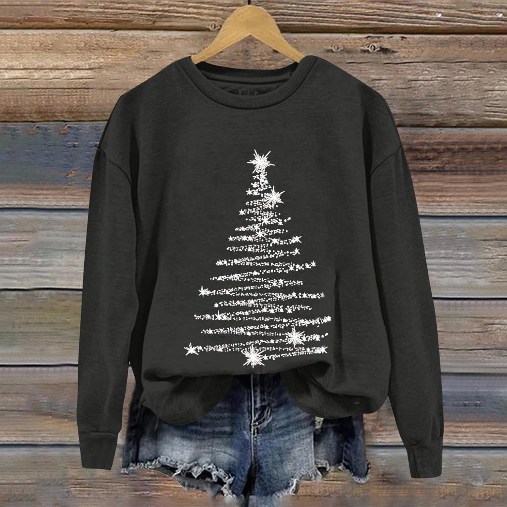 Ladies' Christmas Printed Casual Long Sleeved Round Neck Sports Hoodie Top