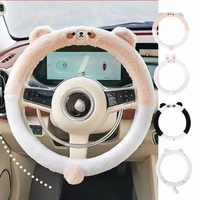 Winter Cartoon Steering Wheel Set Interior Decoration Plush Embroidered   Handlebar Gloves Cute