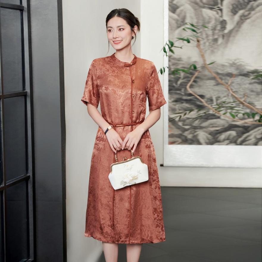 Silk jacquard dress women's new summer temperament retro mulberry silk medium and long skirt