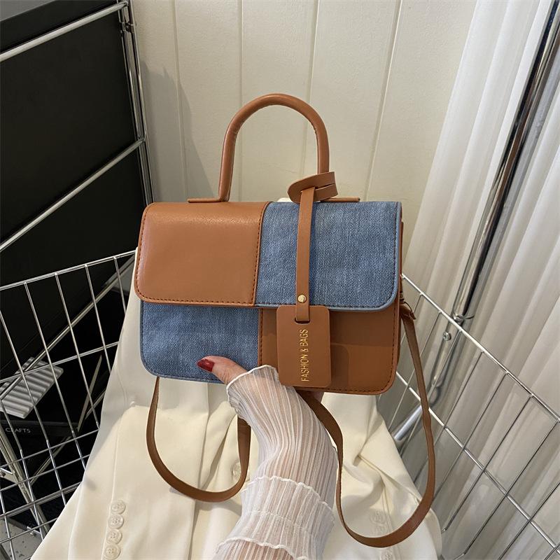 Popular fashion splicing handbag 2025 commuter shoulder messenger bag small square bag