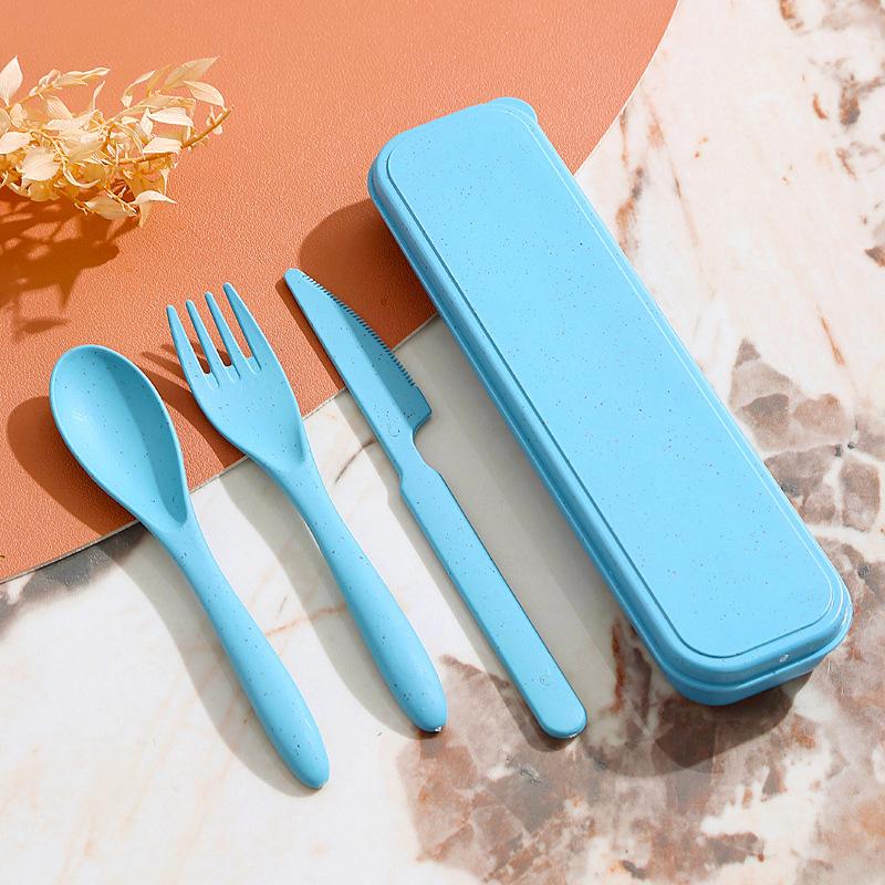 3Pcs Wheat Straw Dinnerware Set Portable Tableware Knife Fork Spoon Eco-Friendly Travel Cutlery Set Utensil Box Chopsticks Set