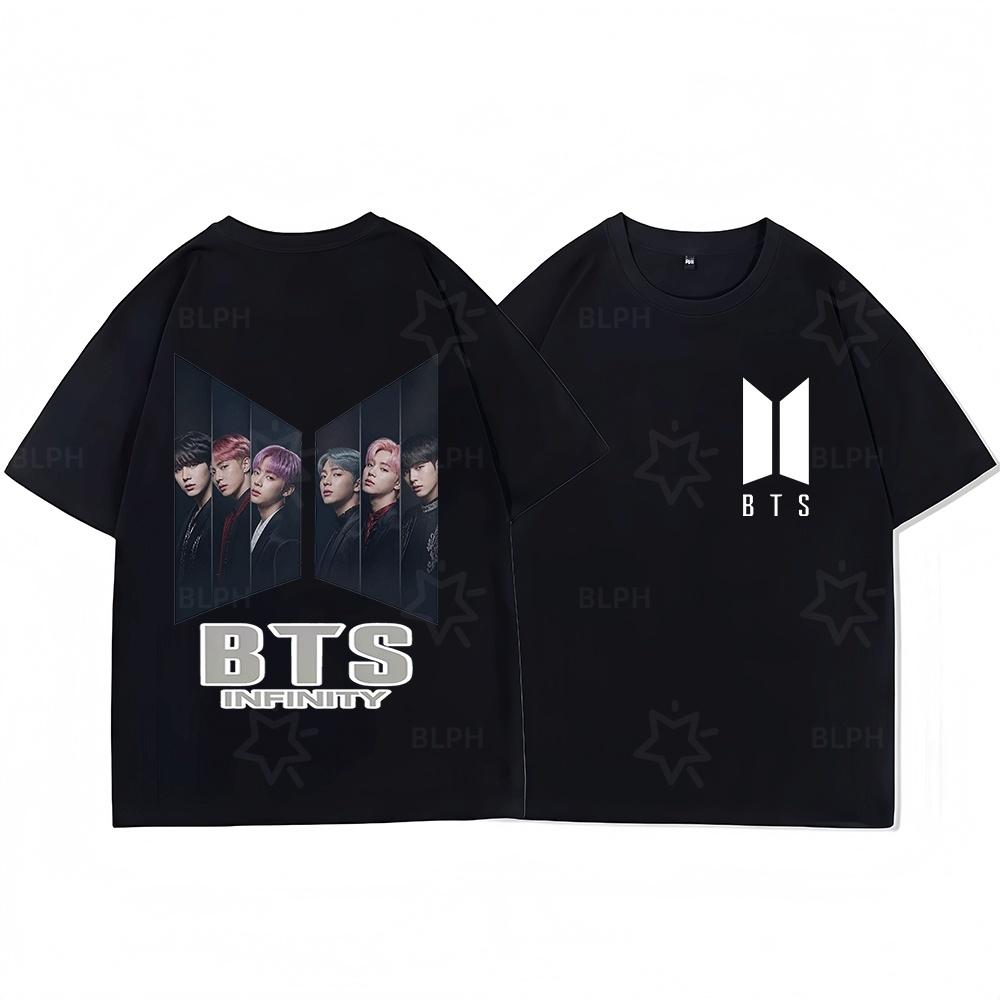 Y2K BTS Infinity Print Couple TShirt Casual Short Sleeve BT21 Themed Matching Outfits Summer Fashion Unisex Tops for Fans