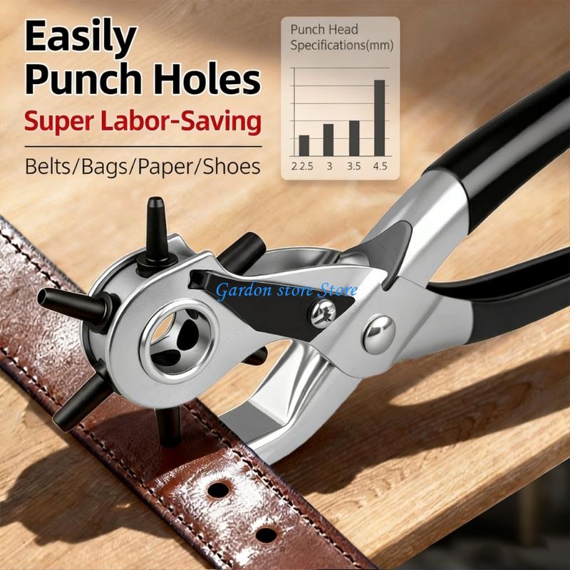 B0KB Multifunctional Carbon Steel Hole Puncher Pliers For Leather Belts Plastic Paper