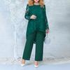 Women's Fashion Casual Lace Split Long Sleeve Pants Solid Color Leggings Set