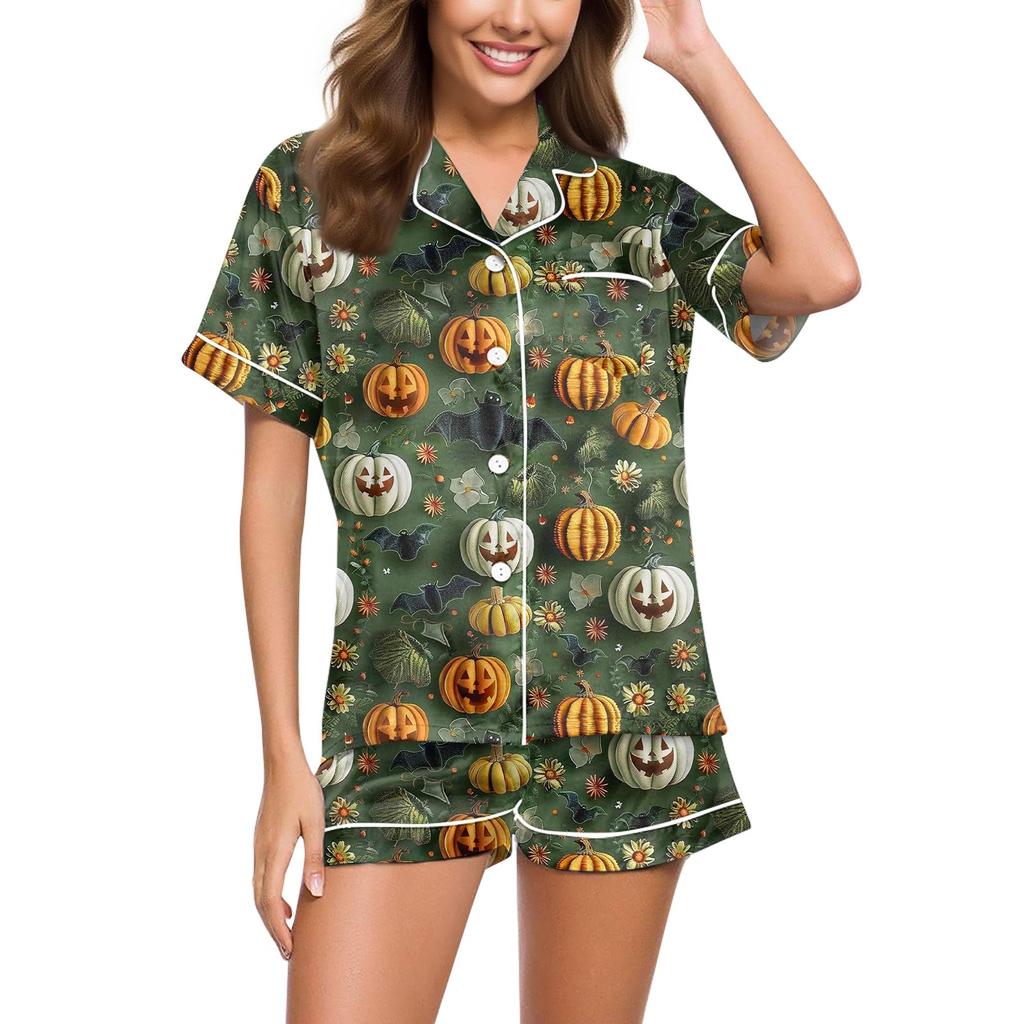 Women's Casual Fashion Halloween Printed Short Sleeve Home Suit