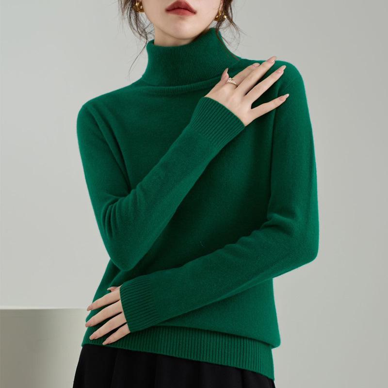 Women's Pure Wool High Neck Pullover: Warm Autumn/Winter Base Layer Long Sleeve Sweater