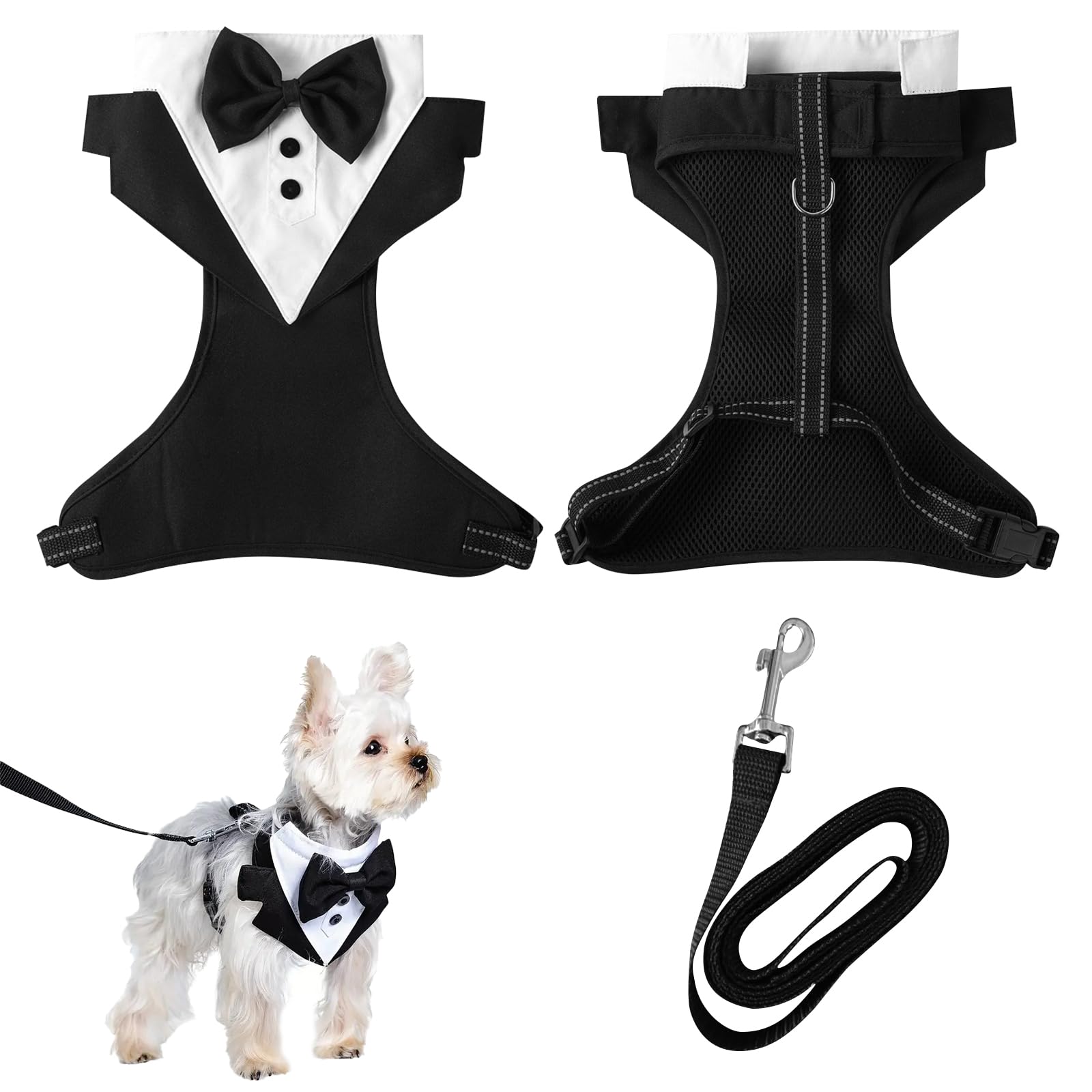 

Charming Club Dog Tuxedo Wedding Outfit for Fits Small and Medium 4 Sizes with Adjustable Bow Perfect for Photo and Outings Harness, Gentlemen, Dogs,