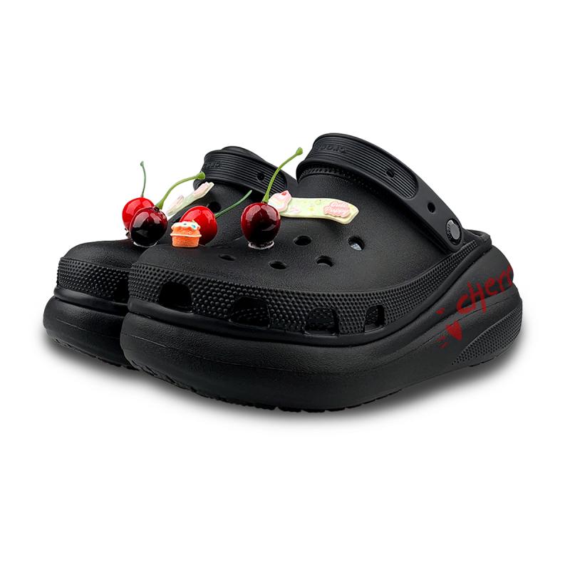 Crocs Crush Clog EVA Classic Crush ZY Zhiyu Cherry Fashion and Versatile Hole Shoes Unisex Black and Red