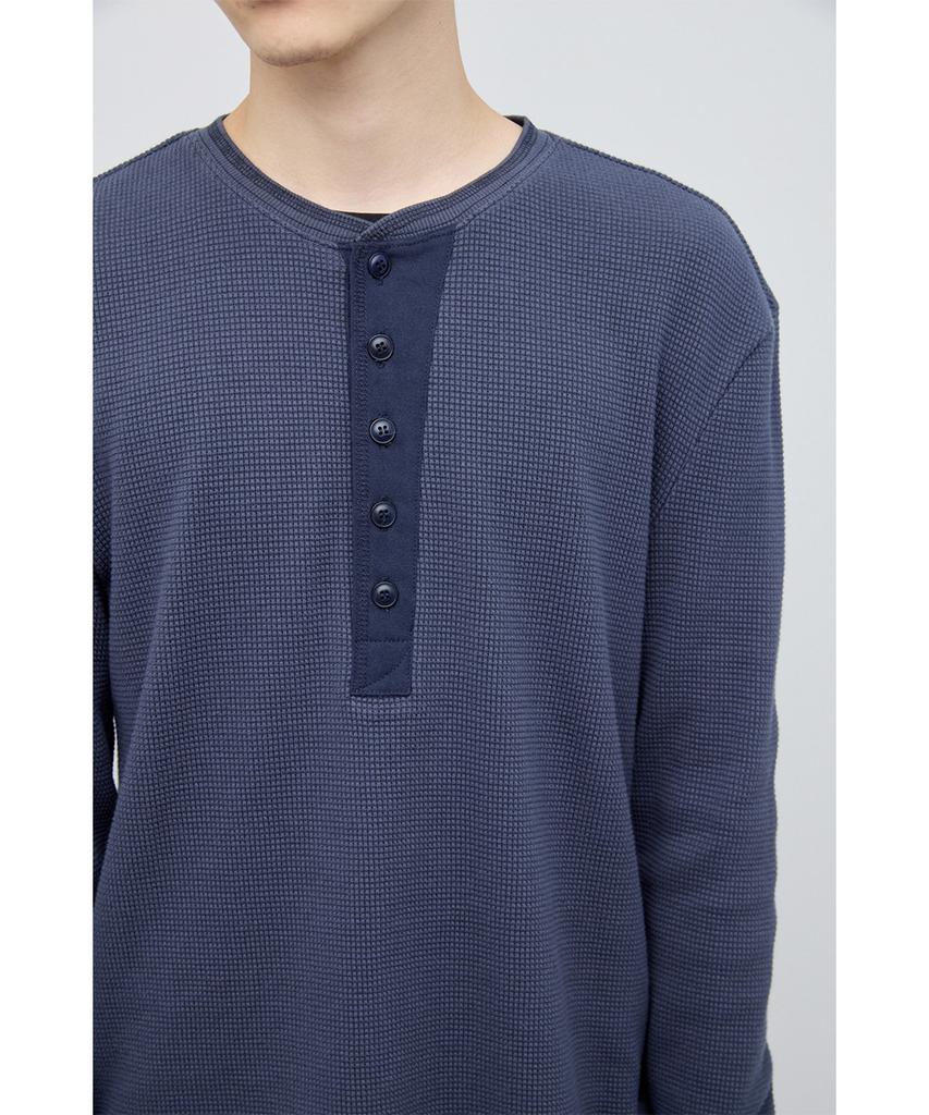 HATCHINGROOM Thermal Henley Tee Blue Charcoal