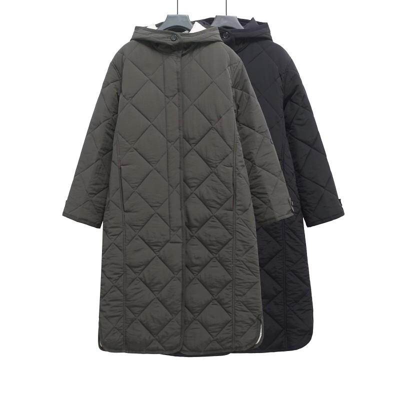 Womens Long Quilted Hooded Cotton Coat Winter Warm Outerwear Black Gray Size XS S M L