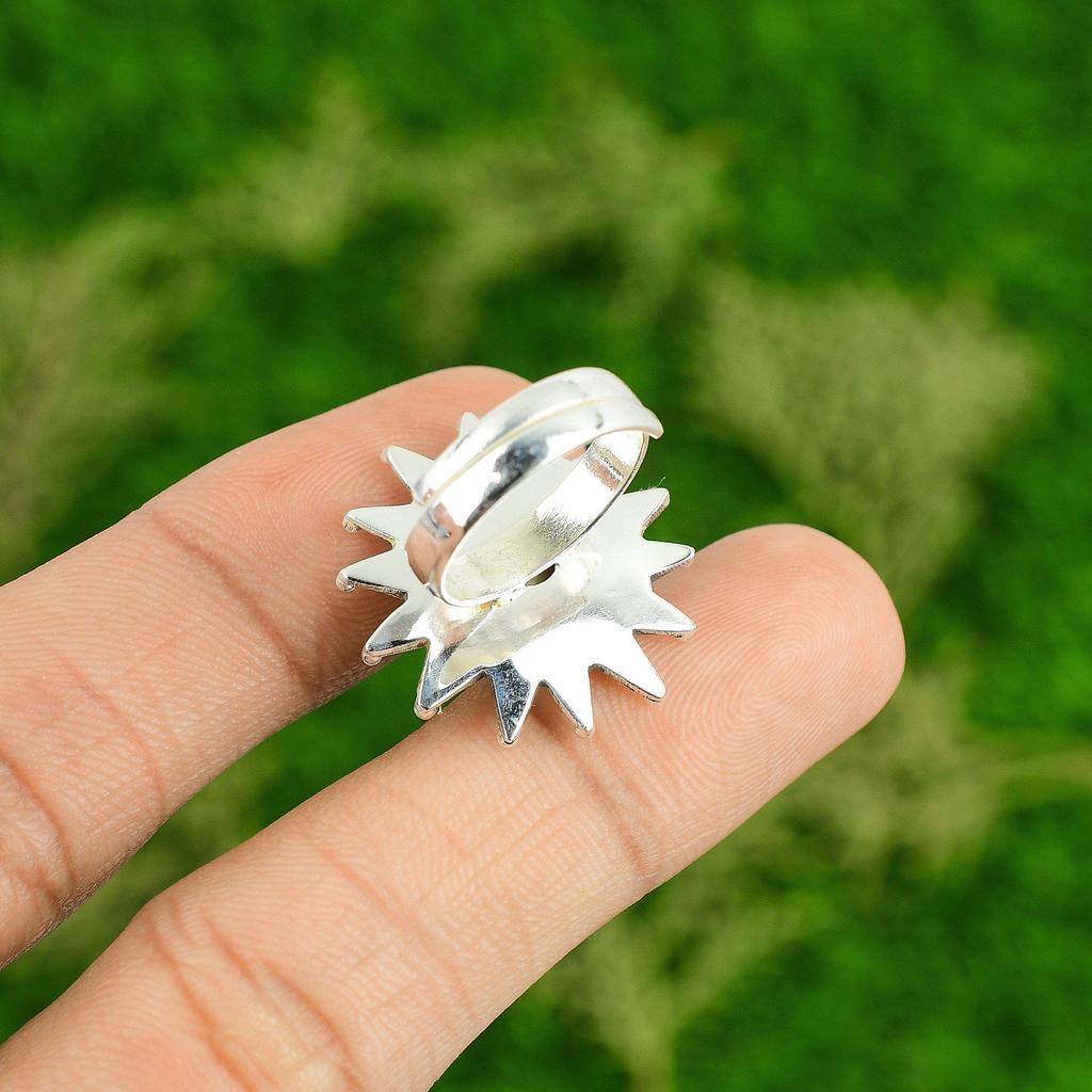 925 Sterling Silver Oval Shiva Eye Shell Stone New Stackable Flower Ring Jewelry