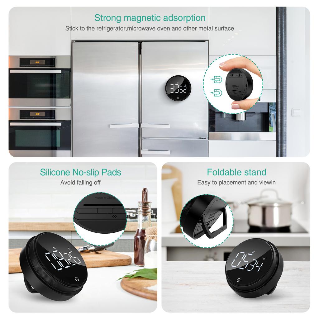 ORIA Magnetic Timer Countdown Stopwatch Manual Rotation Counter Work Sport Study Alarm Clock LED Digital Kitchen Cooking Timer