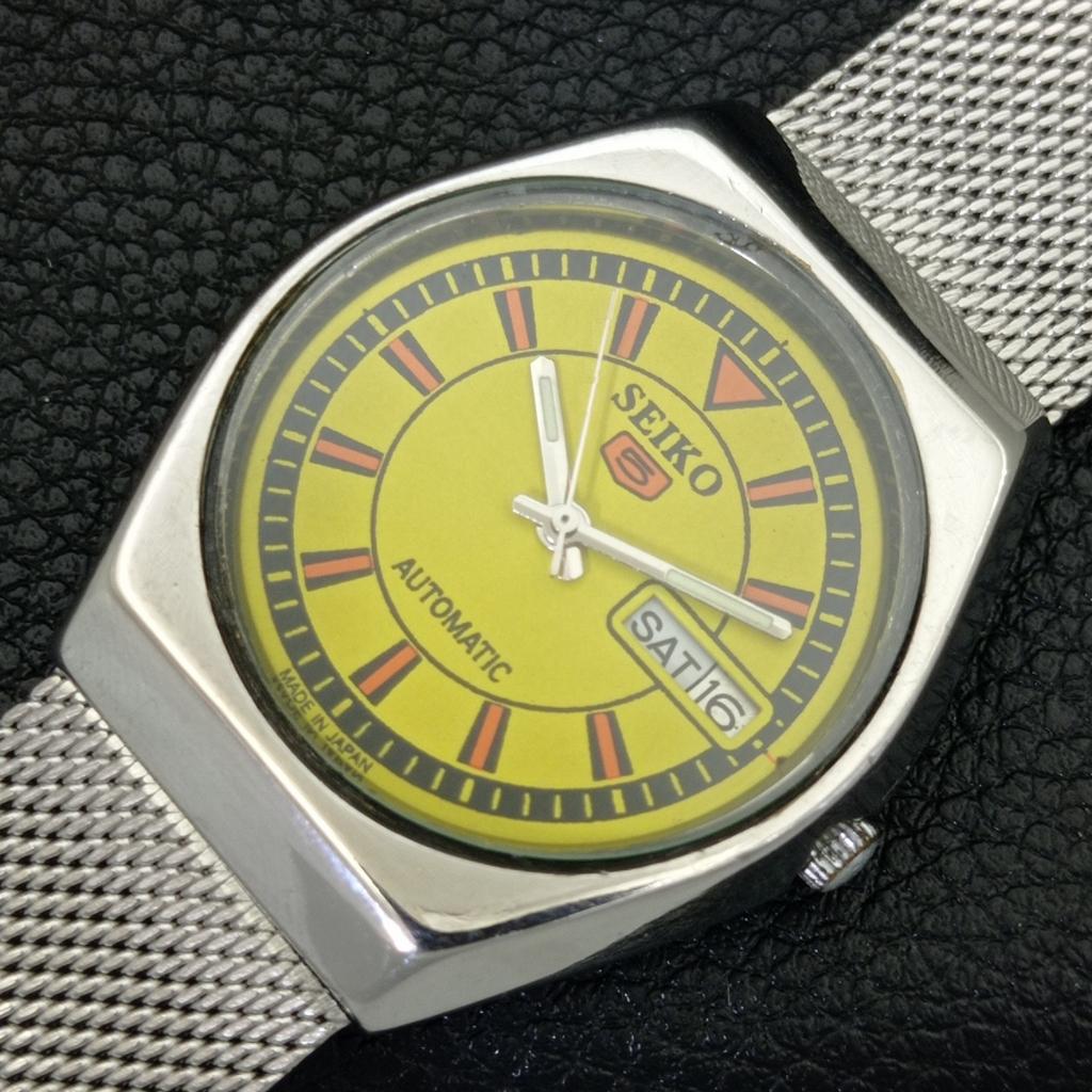 SEIKO 5 AUTOMATIC JAPAN 6349A MENS VINTAGE YELLOW COLOR DIAL WATCH a702733-1 R210-a702733