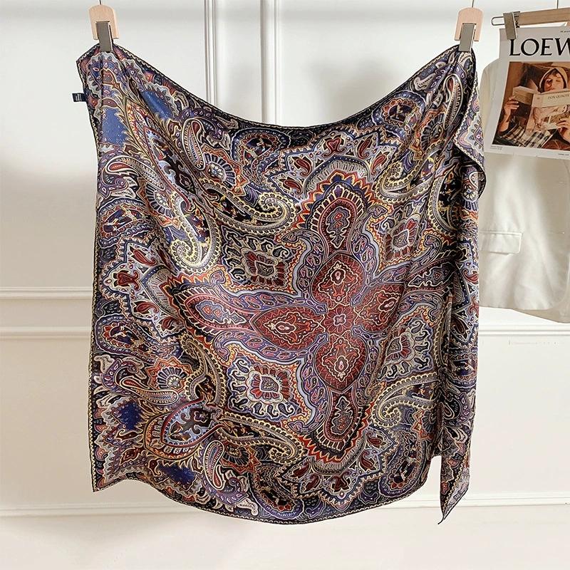 

100% Шарф из чистого шелка Женский шейный фуляр Квадратный Маленькая повязка на голову Винтажный принт Шейный платок Шарфы Бандана 110*110см 110x110cm