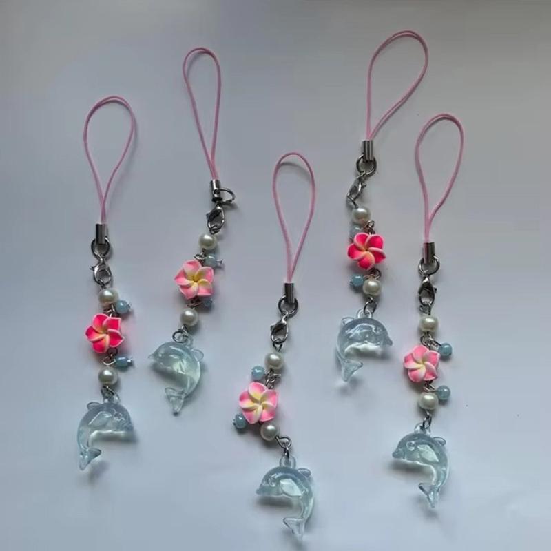 Whimsical Dolphin Egg Flower Key Ring Handcrafted Beaded Resin Charm Pendant For Backpack Zippers Decoration