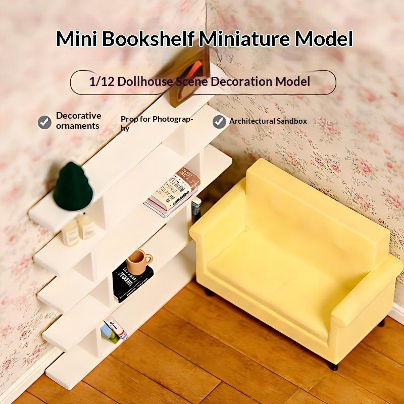 1/12 Miniature Dollhouse Bookshelf White Shelf Rack 1:12 Scale Doll House Furniture Bookcase Living Room Scene Decor Diy Craft
