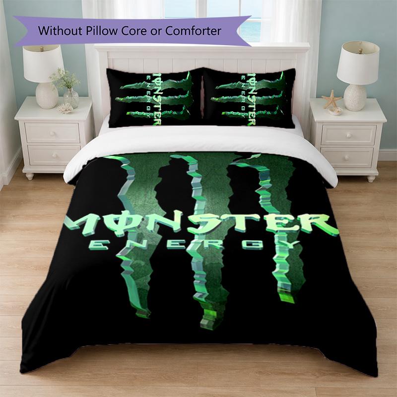Set Copripiumino Monster Energy Stampa 3 Pezzi 1 Copripiumino e 2 Federe Biancheria da Letto Morbida per Camera da Letto Domestica