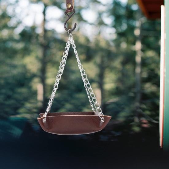 Hanging Bird Feeder Outdoor Hummingbird Feeders Faux Leather Feeding Tray Metal Mesh Attracting Wild Birds Square Platform