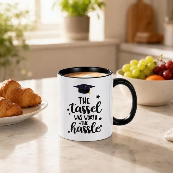 Large Capacity Coffee Cup Graduation Theme Water Cup with Ergonomic Handle Comfortable to