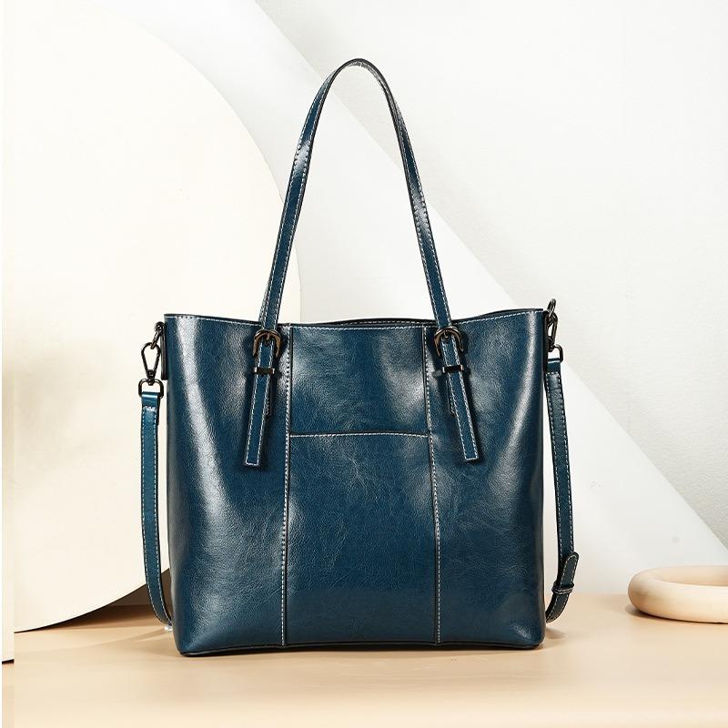 Genuine Leather Women's Bags, New Oil Wax Cowhide Fashionable Versatile Tote Bags, High-end Large-capacity Messenger Shoulder Bags