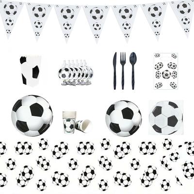 Weiße Fußball Partyzubehör Einwegbesteck Pappteller Pappbecher Servietten Jungen Geburtstagsparty Dekoration