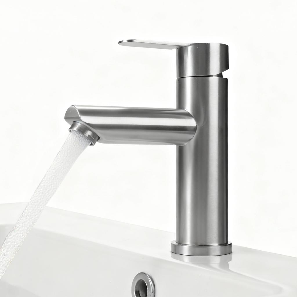 304 Stainless Steel Single-Handle Basin Faucet Brushed Single-Hole Ceramic Cartridge Suitable for Gyms and Living Rooms
