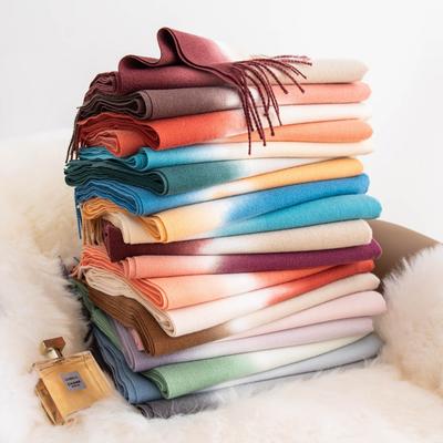Winter Women Scarves Long Warm Gradient Imitaion Cashmere Hijab Solid Lady Shawl Wrap Female Pashmina Bandana Head Scarf