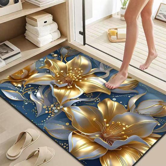3D Floral Bath Mat Diatomaceous Earth Absorbent Floor Mat Non Slip Realistic Flower Bathroom Rug
