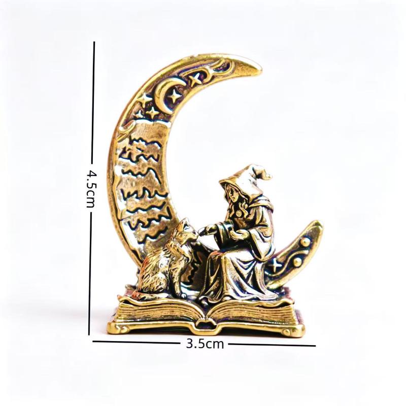 Moon Witch Statue Creative Desktop Decor Handmade Resin Craft Ornament for Home Office Tea Pet Gift