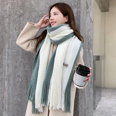 Autumn and Winter Casual Women's Imitation Cashmere Scarfs with Contrasting Colors Thick Insulation Soft Tassel Long Scarf