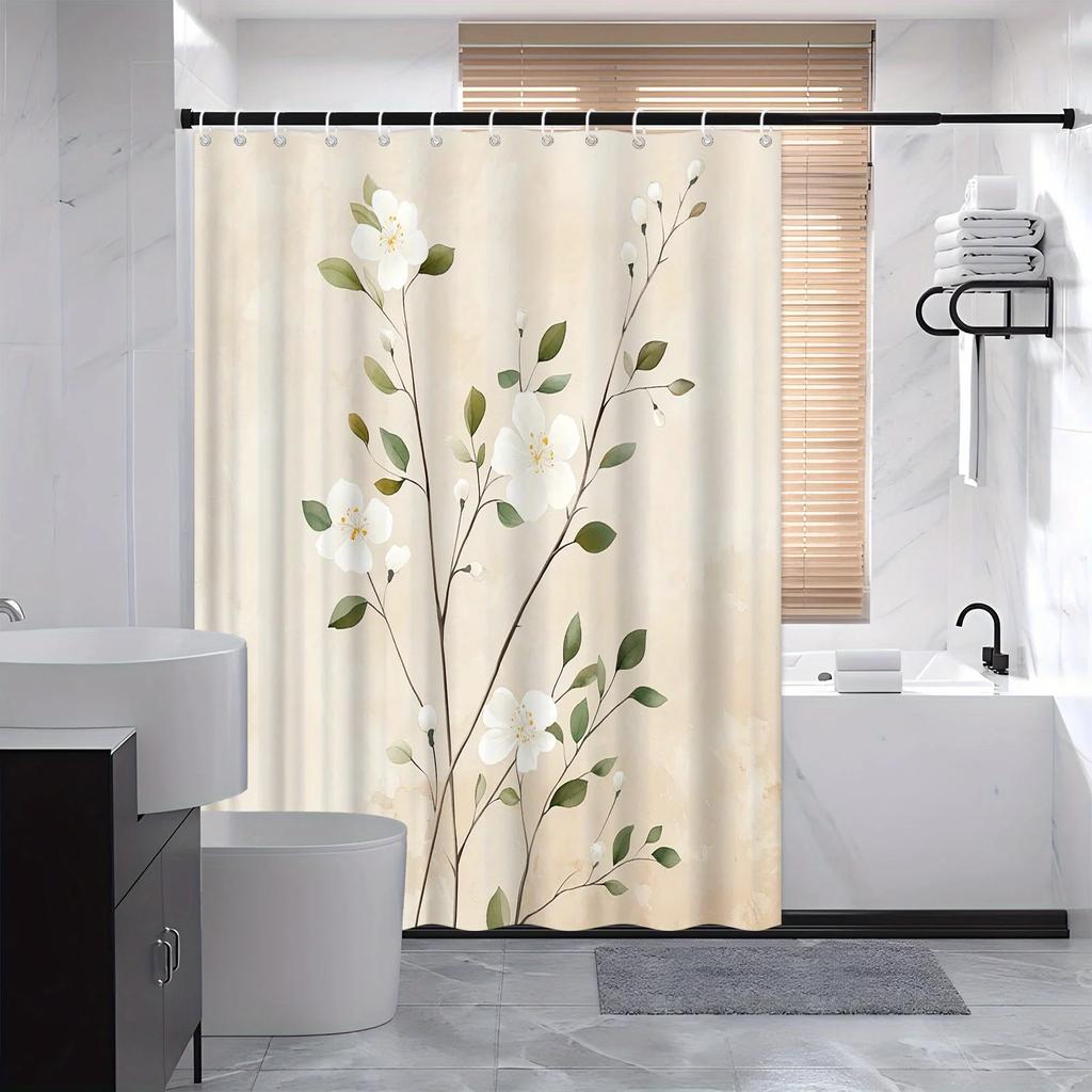 1Pc Serene Garden Shower Curtain, Lush Greenery, Lily Pads, And Sunlight Through Bamboo, Tranquil Nature Design