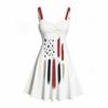 Women Plus Size Off Shoulder Strappy Sleeveless Vintage American Flag Printed Fitted Waist Flared Dress