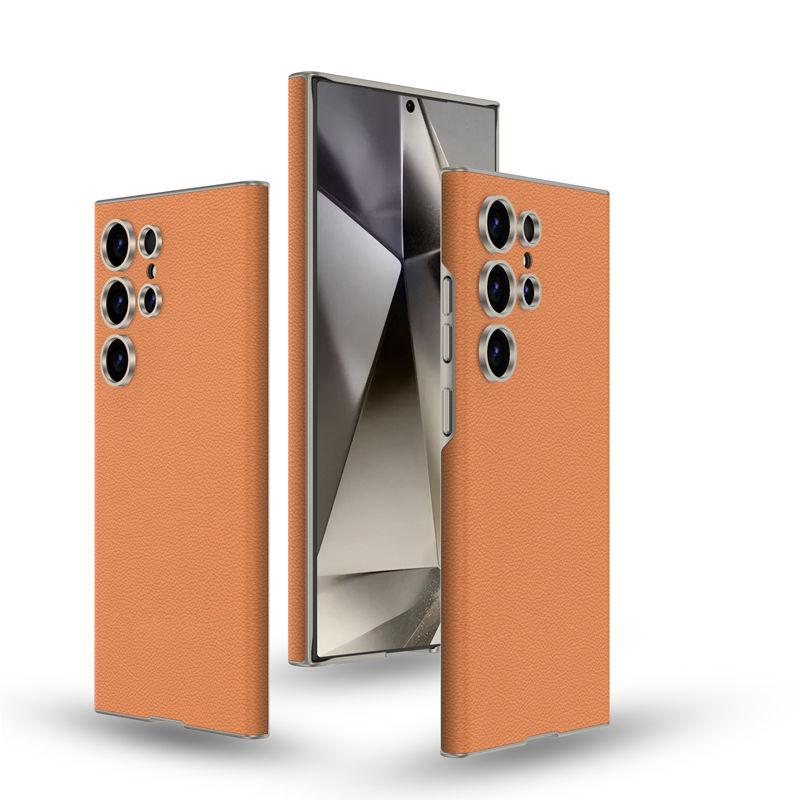 Plain Leather Phone Case for Samsung S24ultra-Drop-Resistant Silicone Plain Leather Protective Cover Frosted Shell High-End Business