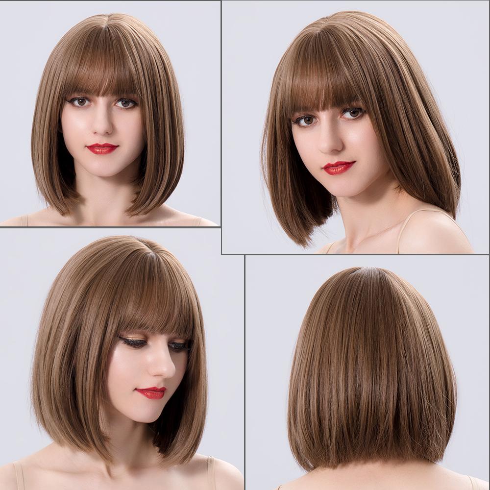 Parrucche Sintetiche Corte Castane Lisce per Donne Bianche con Frangia Nuturale Resistenti al Calore Cosplay Lolita 12 POLLICI Capelli Quotidiani