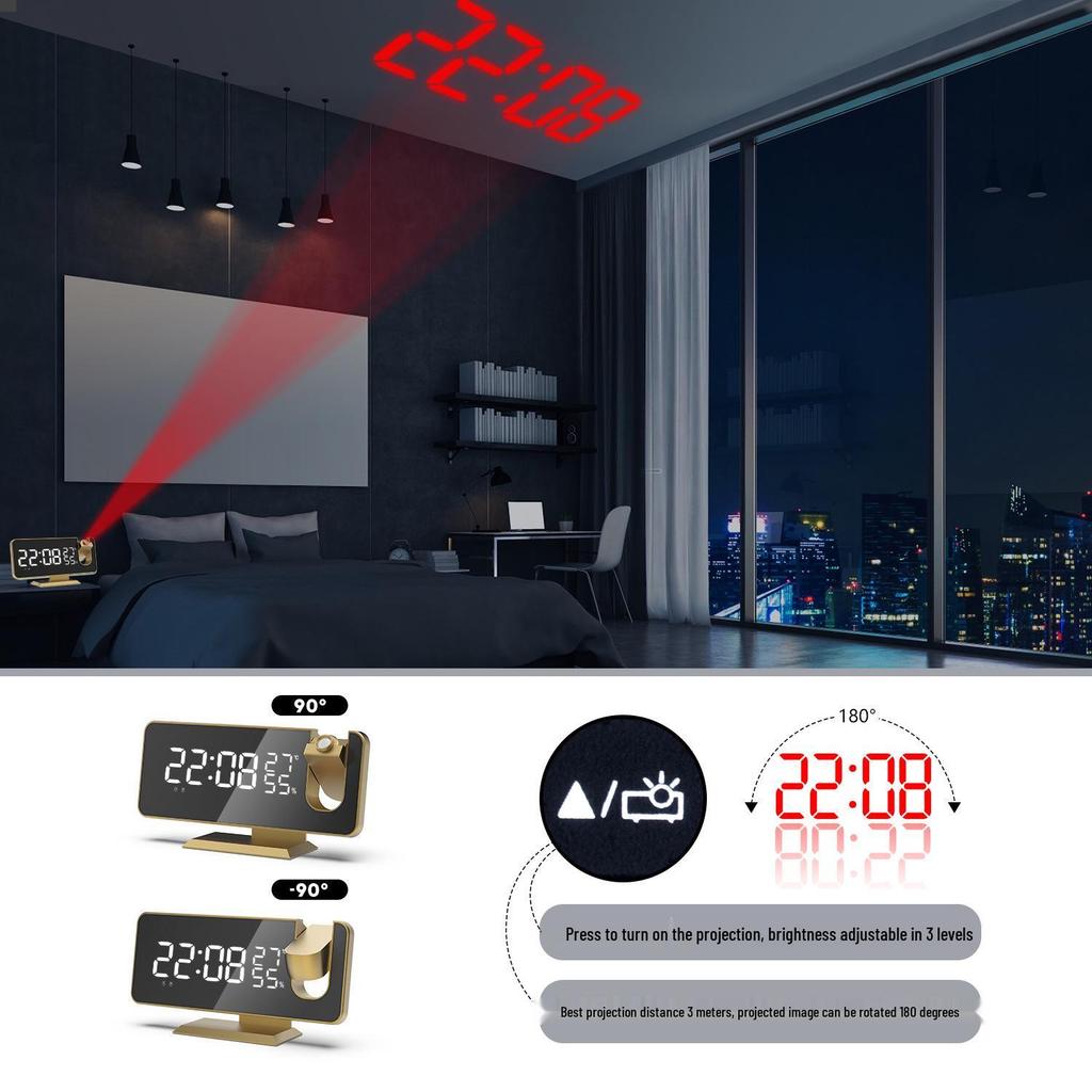 Dual Alarm Projection LED Mirror Clock with Large Display