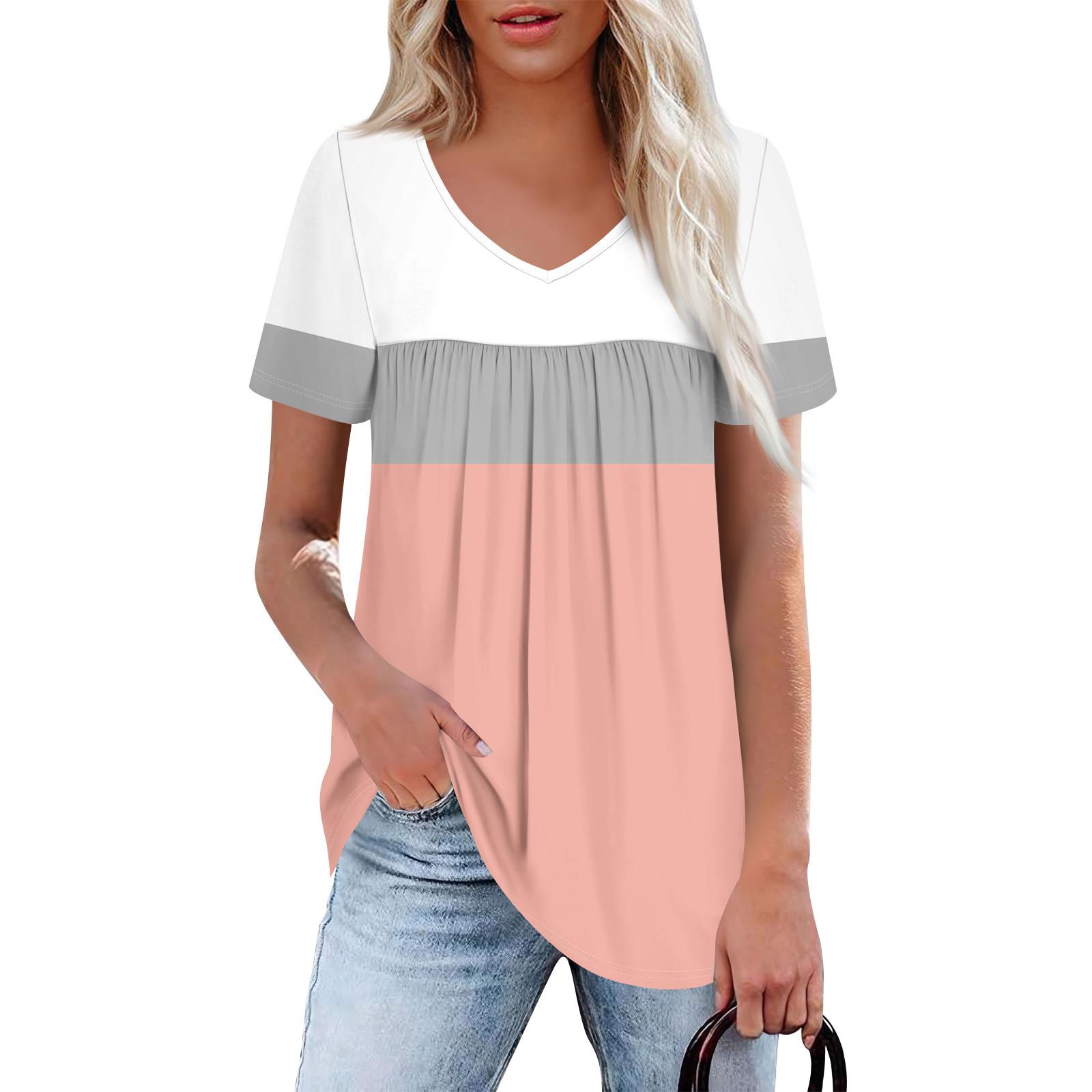 

Женский повседневный топ с V-образным вырезом, коротким рукавом, оборкой на груди и принтом XXL розовый