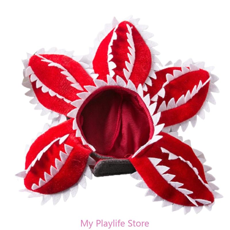 Funny Cat Hat Demogorgon Scary Flower Costume Birthday Pet Accessories Supplies Pet Dogs Headwear Adjustable Sticker