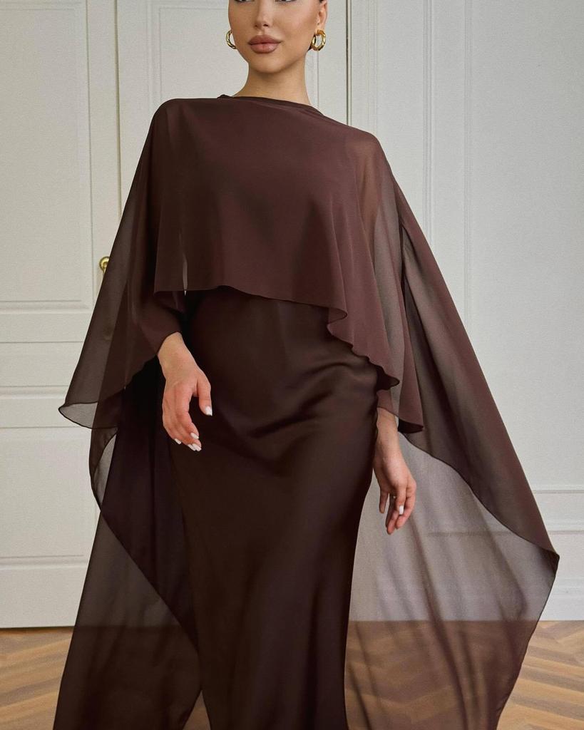 2025 Summer Women's Solid Color Evening Dress & Shawl Set