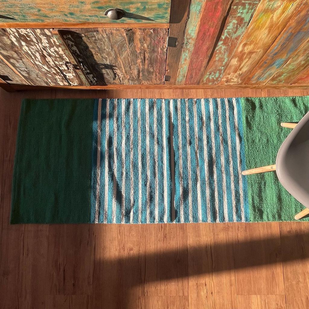 Runner Rug, Blue Green Cotton 70x170cm