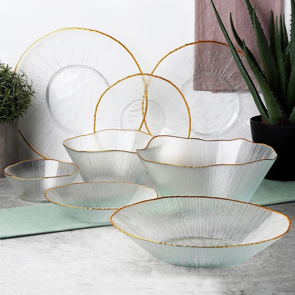 Glass Golden Dinner Plate Shallow Flat for Dinner Snacks Platter 28 cm