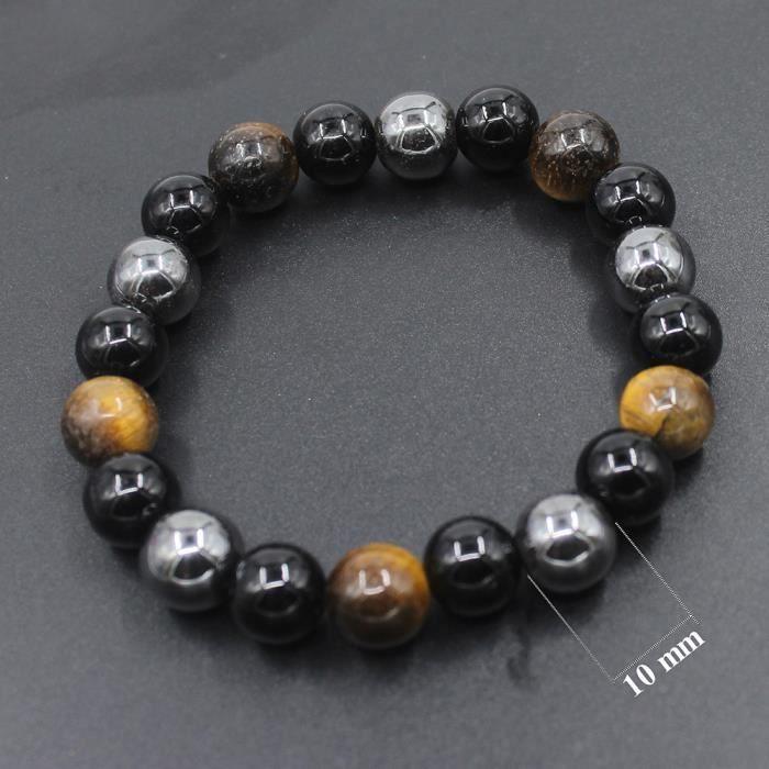 Bracelet - UEUC - Oeil de Tigre - Hématite - Obsidienne Noire - 10 mm