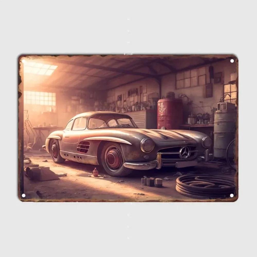 Blechschild Vintage Heimdekoartikel Metallschilder Poster Mercedes Flügeltürer Vintage Dekoration für Zuhause Garage Kunst Wandbild Retro W