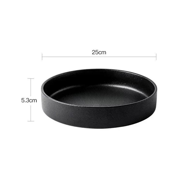 Simple black and white deep soup plate Western dish round dish salad plates frosted ceramic large baked plate household dishes