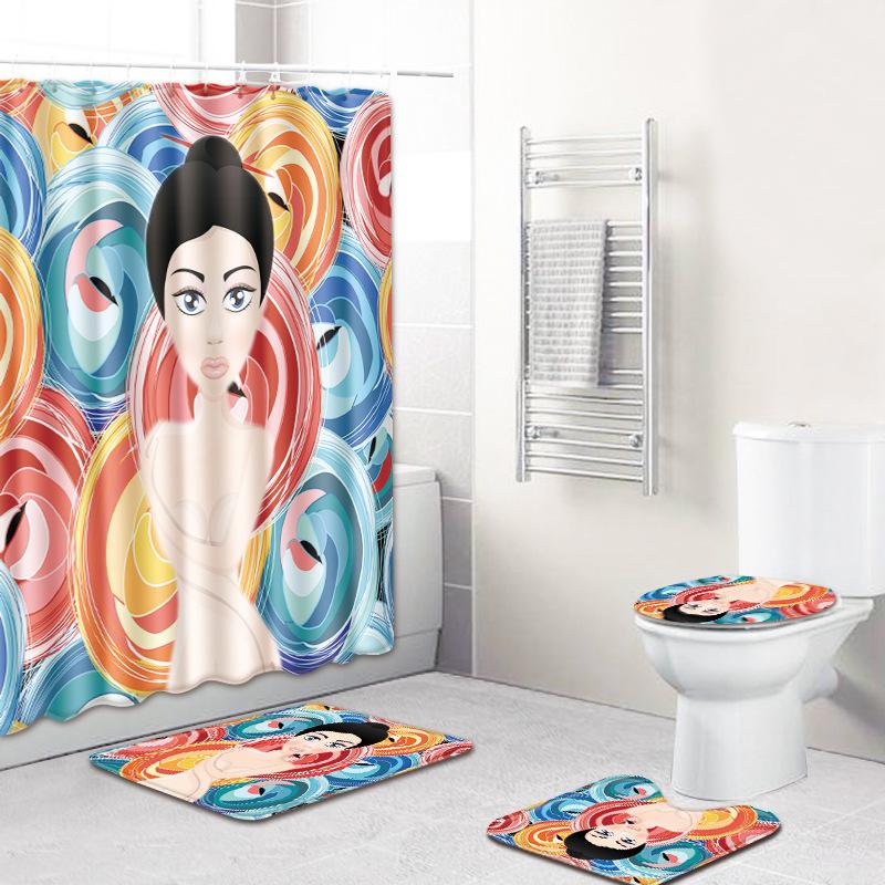 Girl European And American Famous Ethnic Style Woman Pattern Bathroom Non-Slip Floor Mat Shower Curtain Carpet