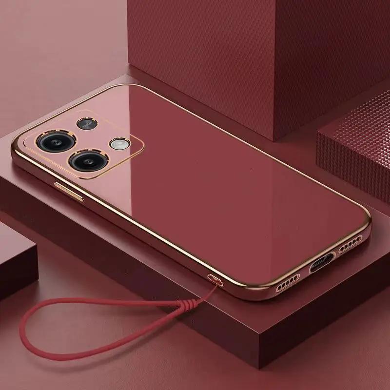 Luxus Quadratische Beschichtung Handyhülle Für Redmi Note 13 4G 5G Redmi Note 13 PRO 5G 4G Note 13 Pro Plus mit Band Stoßfeste Hülle