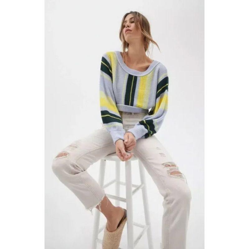 American Style UO Retro Fashion Contrast Color Stripe round Neck Pullover Short Navel Sweater Women's