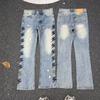 Mens Slim Fit Jeans Punk Style Distressed Printed Denim Pants Teens Casual Wear