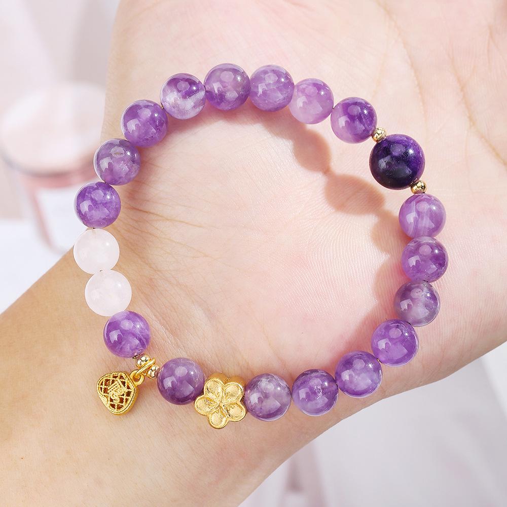 Natural Amethyst & Rose Quartz Crystal Pendant Bracelet - DIY Jewelry Souvenir