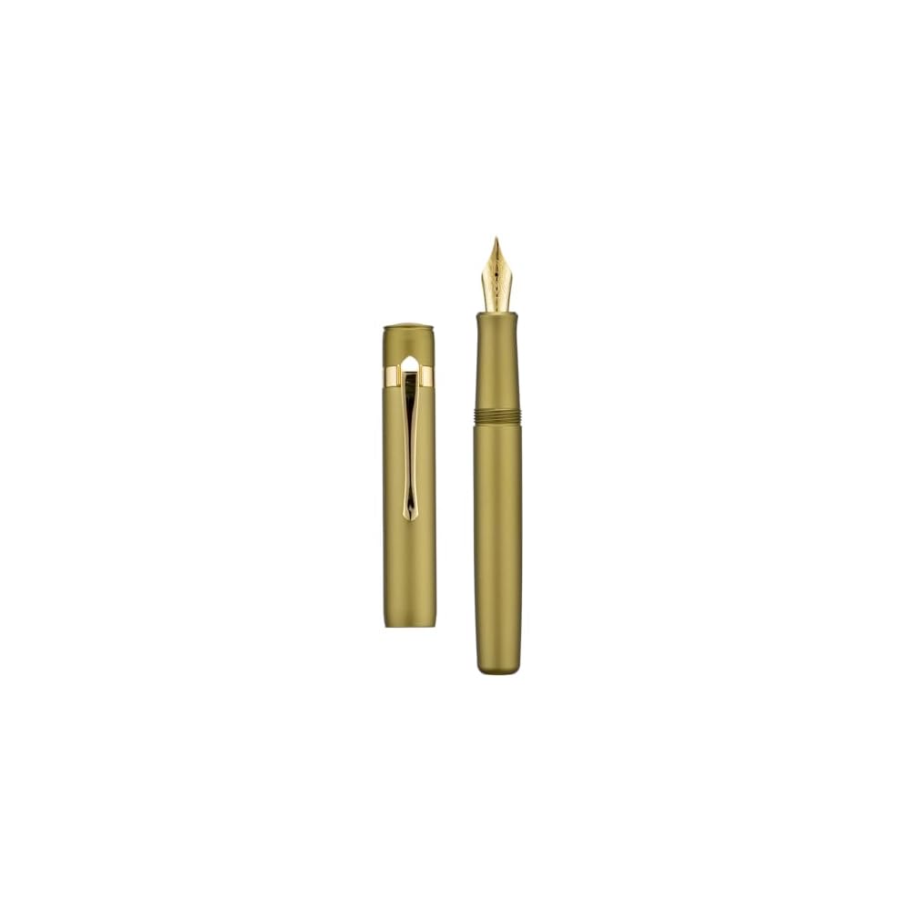 Hongdian M2 Mini Fountain Pen, Olive Green, Fine Nib, Soft Tip, Aluminum, Slim Pocket Travel Pen