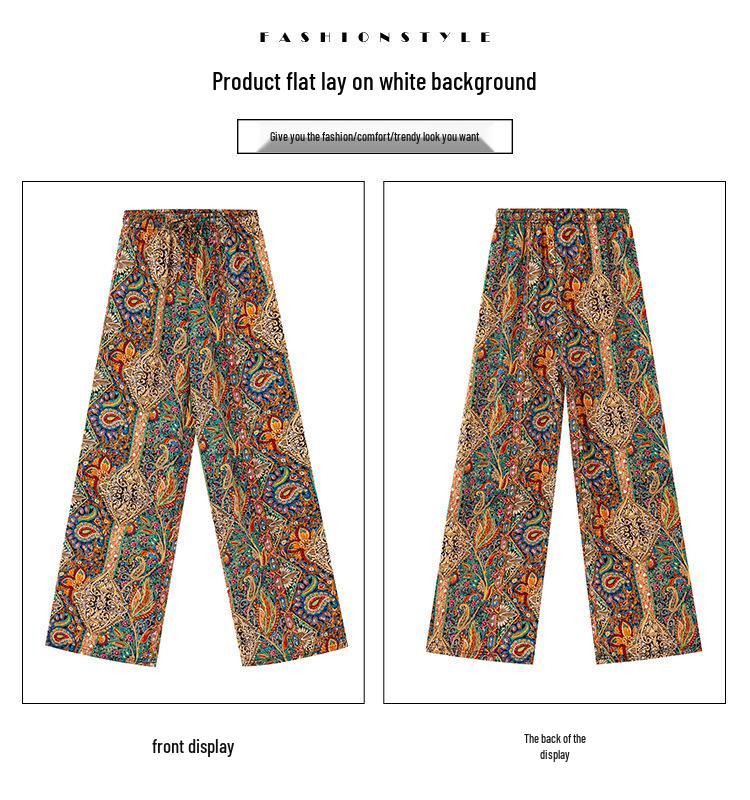 Women's Summer Ink Wash Tie-Dye Wide-Leg Ice Silk Pants